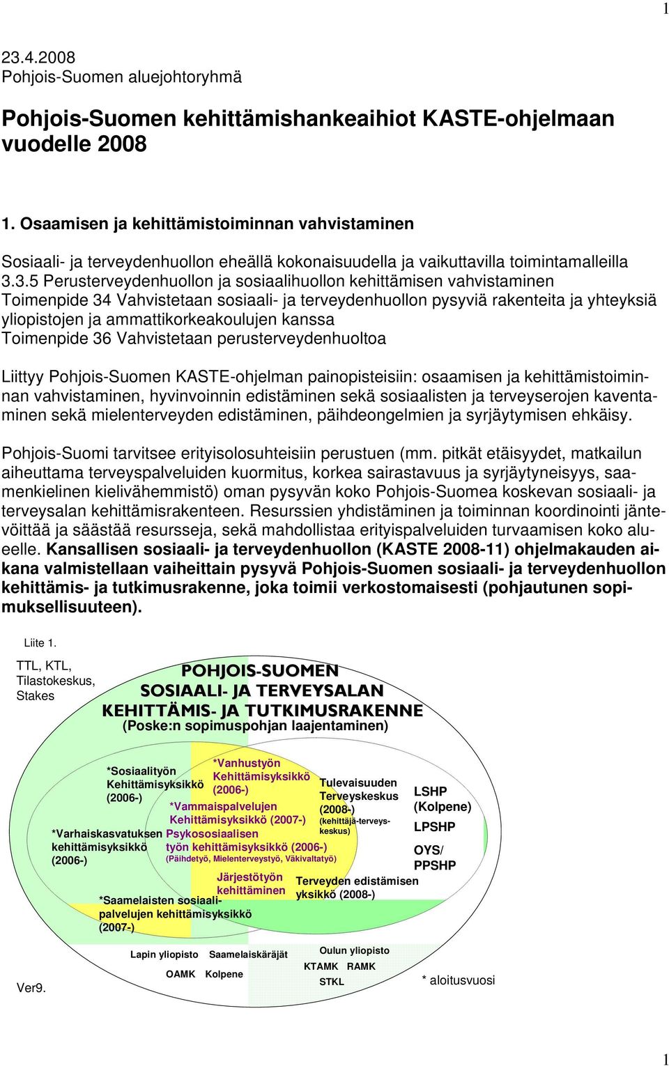 3.5 Perusterveydenhuollon ja sosiaalihuollon kehittämisen vahvistaminen Toimenpide 34 Vahvistetaan sosiaali- ja terveydenhuollon pysyviä rakenteita ja yhteyksiä yliopistojen ja ammattikorkeakoulujen