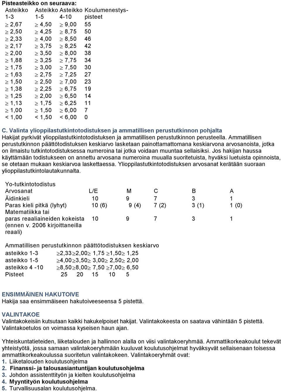 Valinta ylioppilastutkintotodistuksen ja ammatillisen perustutkinnon pohjalta Hakijat pyrkivät ylioppilastutkintotodistuksen ja ammatillisen perustutkinnon perusteella.