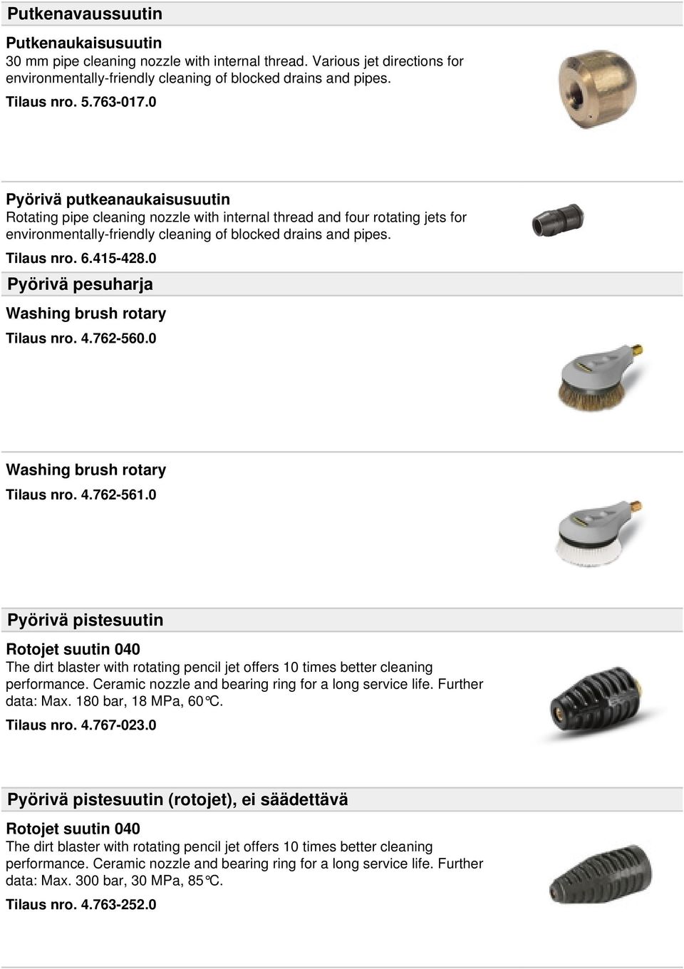 0 Pyörivä pesuharja Washing brush rotary Tilaus nro. 4.762-560.0 Washing brush rotary Tilaus nro. 4.762-561.