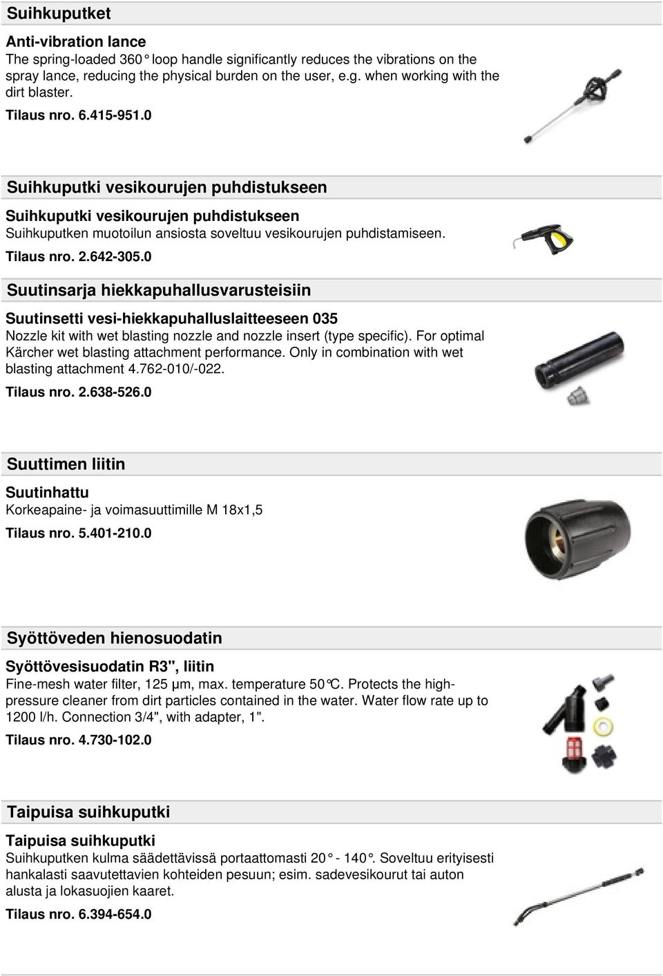 0 Suutinsarja hiekkapuhallusvarusteisiin Suutinsetti vesi-hiekkapuhalluslaitteeseen 035 Nozzle kit with wet blasting nozzle and nozzle insert (type specific).