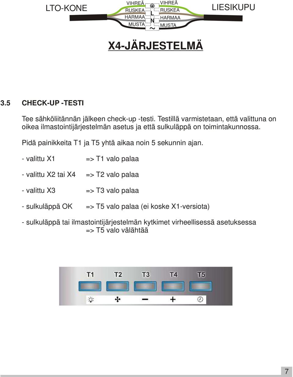Testillä varmistetaan, että valittuna on oikea ilmastointijärjestelmän asetus ja että sulkuläppä on toimintakunnossa.