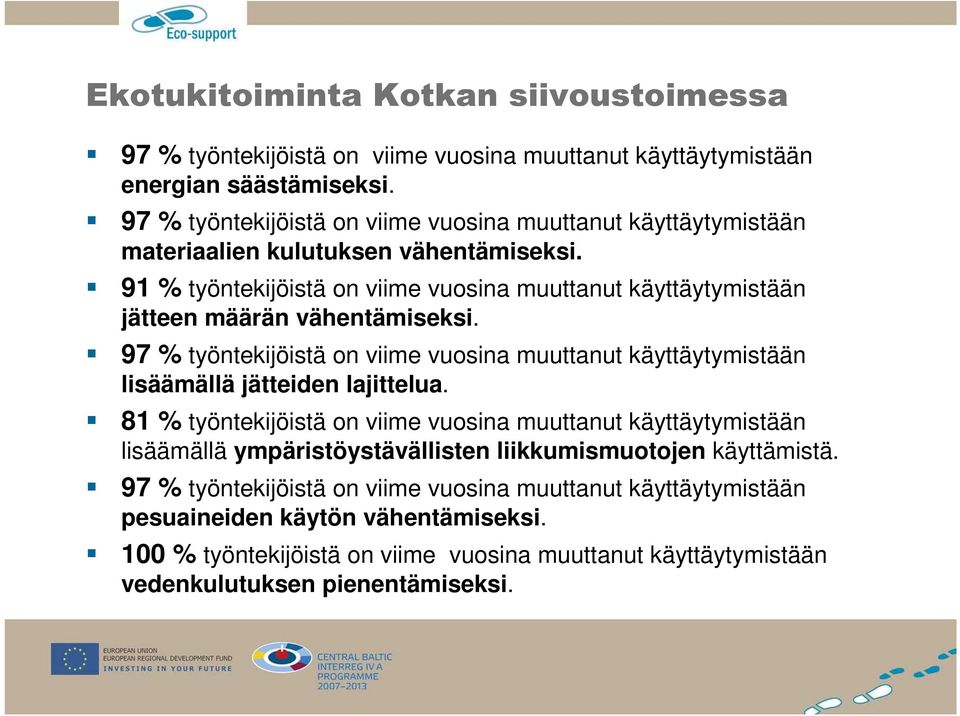 91 % työntekijöistä on viime vuosina muuttanut käyttäytymistään jätteen määrän vähentämiseksi.