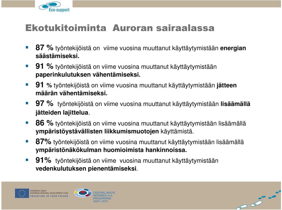 91 % työntekijöistä on viime vuosina muuttanut käyttäytymistään jätteen määrän vähentämiseksi.