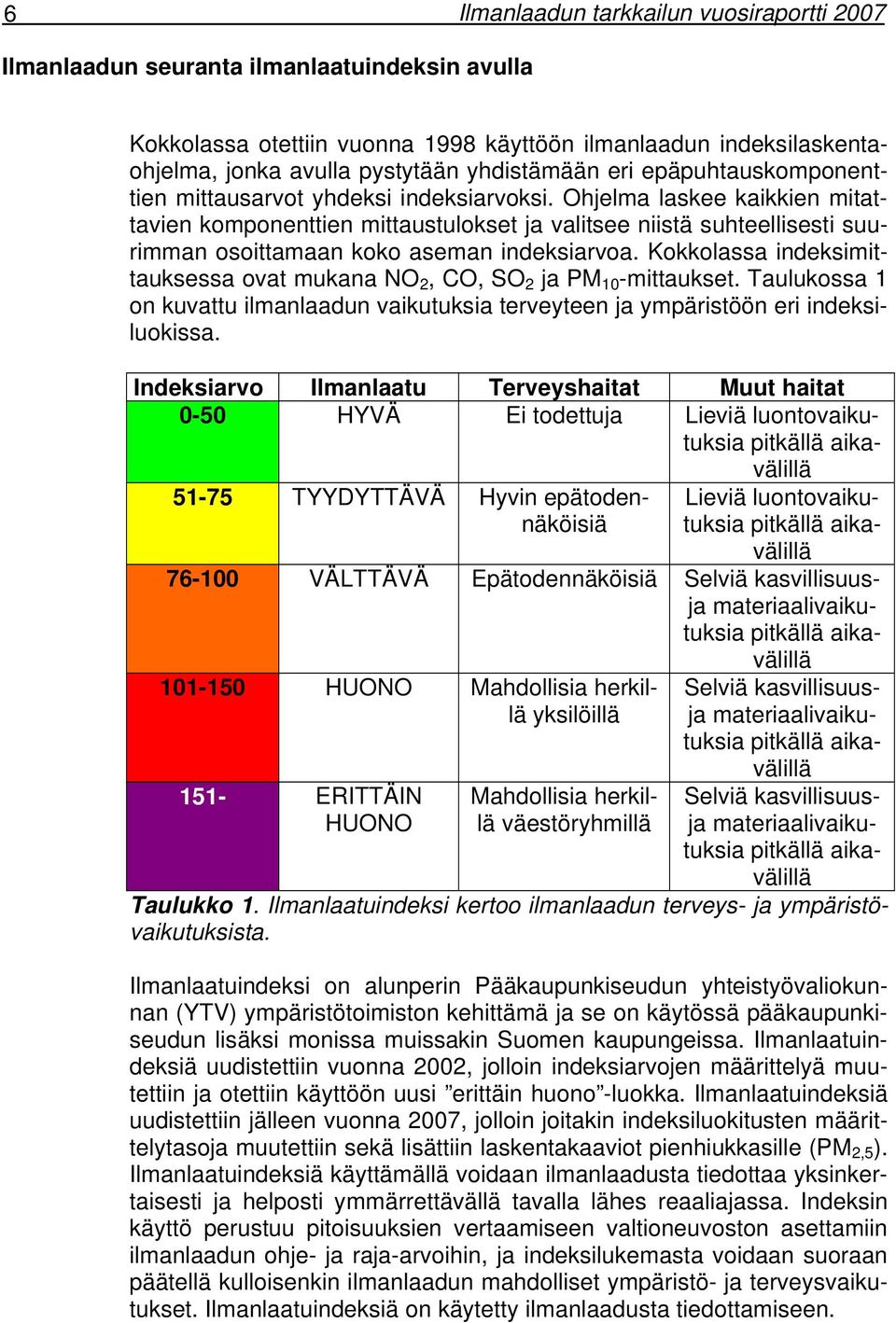 Ohjelma laskee kaikkien mitattavien komponenttien mittaustulokset ja valitsee niistä suhteellisesti suurimman osoittamaan koko aseman indeksiarvoa.