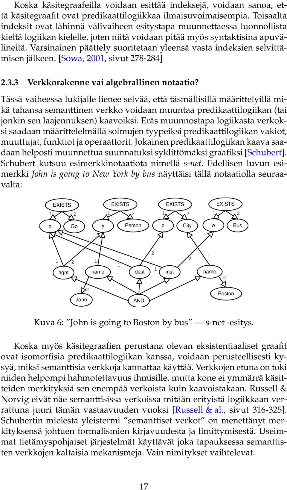 Varsinainen päättely suoritetaan yleensä vasta indeksien selvittämisen jälkeen. [Sowa, 2001, sivut 278-284] 2.3.3 Verkkorakenne vai algebrallinen notaatio?