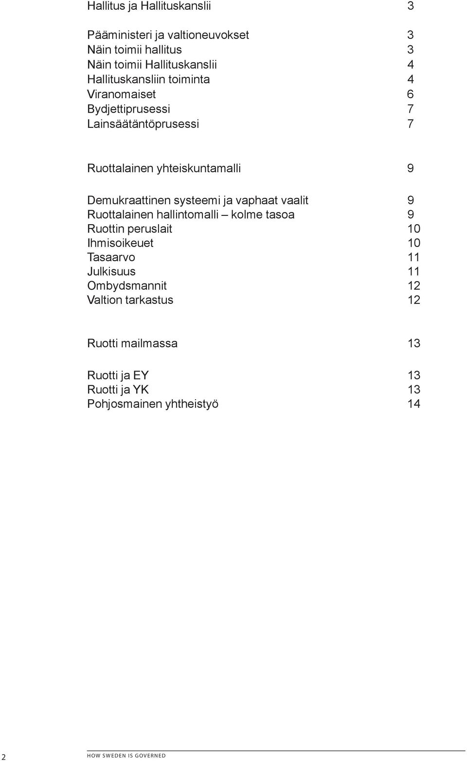 Demukraattinen systeemi ja vaphaat vaalit 9 Ruottalainen hallintomalli kolme tasoa 9 Ruottin peruslait 10 Ihmisoikeuet 10