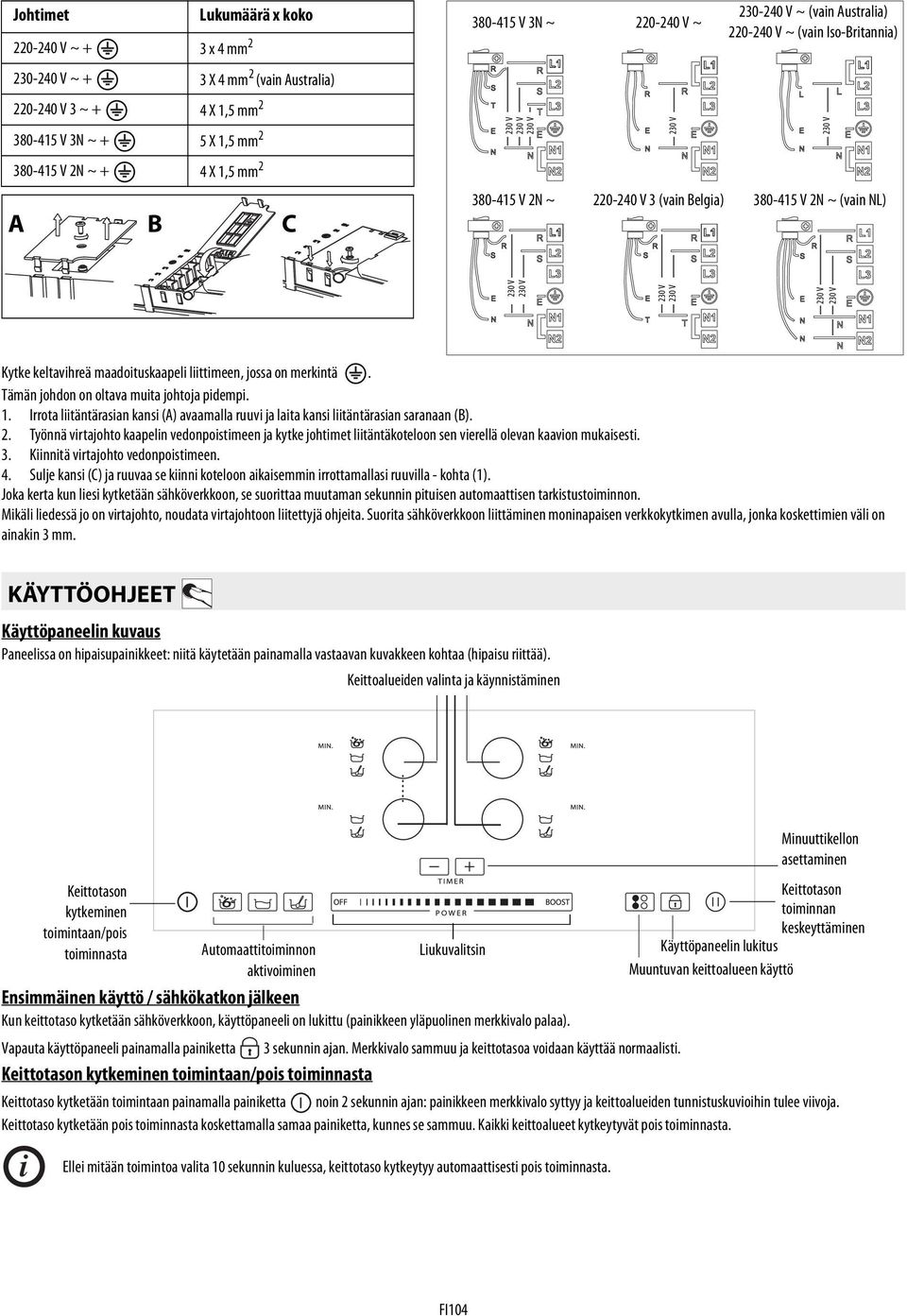 on merkintä. Tämän johdon on oltava muita johtoja pidempi. 1. Irrota liitäntärasian kansi (A) avaamalla ruuvi ja laita kansi liitäntärasian saranaan (B). 2.