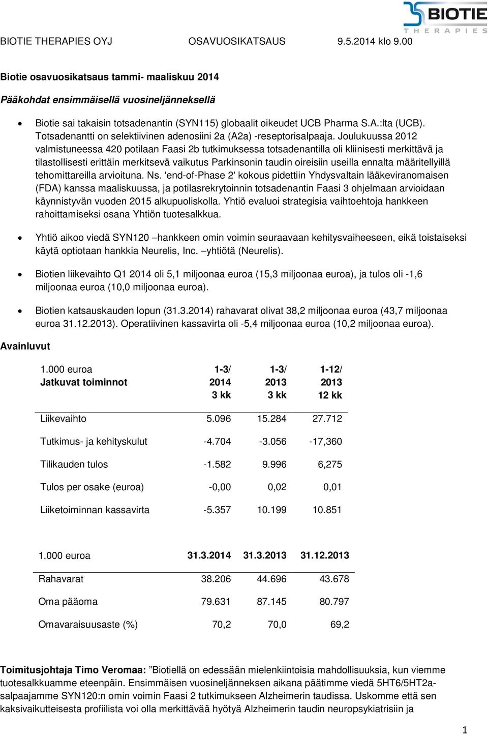 Joulukuussa 2012 valmistuneessa 420 potilaan Faasi 2b tutkimuksessa totsadenantilla oli kliinisesti merkittävä ja tilastollisesti erittäin merkitsevä vaikutus Parkinsonin taudin oireisiin useilla