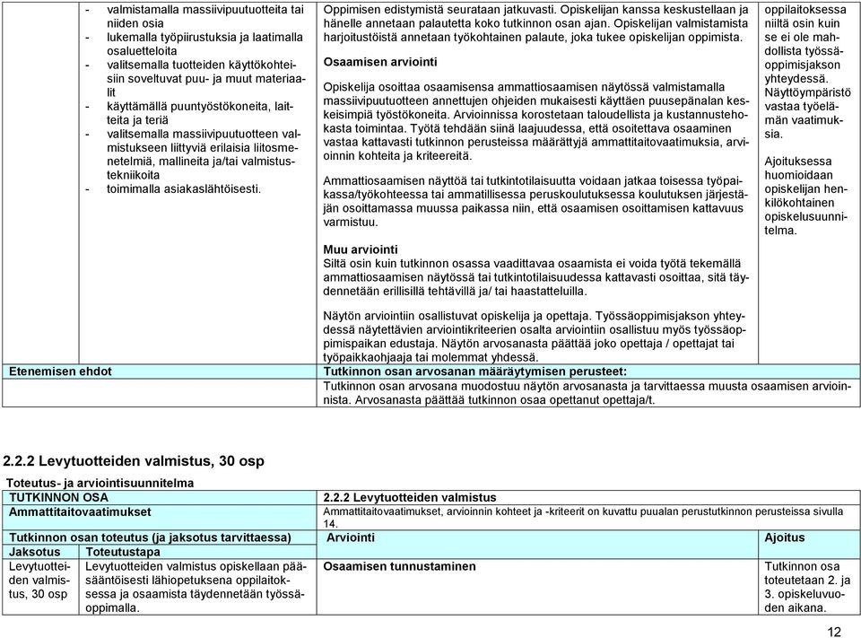 - valitsemalla tuotteiden käyttökohteisiin Osaamisen arviointi soveltuvat puu- ja muut materiaa- lit Opiskelija osoittaa osaamisensa ammattiosaamisen näytössä valmistamalla - käyttämällä