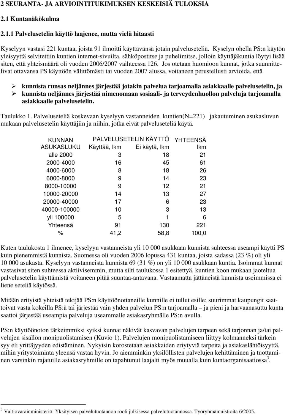 126. Jos otetaan huomioon kunnat, jotka suunnittelivat ottavansa PS käyttöön välittömästi tai vuoden 2007 alussa, voitaneen perustellusti arvioida, että kunnista runsas neljännes järjestää jotakin