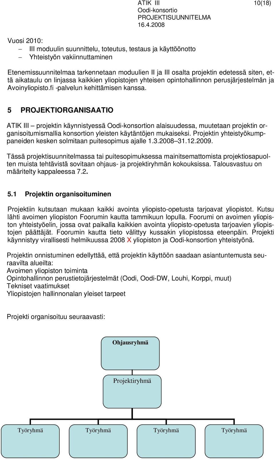 5 PROJEKTIORGANISAATIO ATIK III projektin käynnistyessä n alaisuudessa, muutetaan projektin organisoitumismallia konsortion yleisten käytäntöjen mukaiseksi.