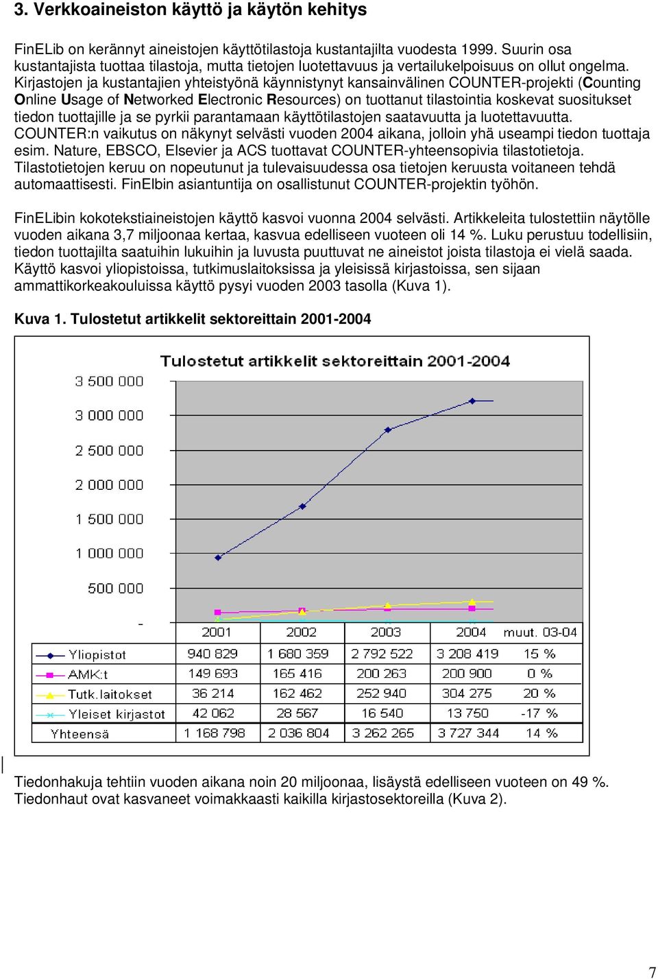 Kirjastojen ja kustantajien yhteistyönä käynnistynyt kansainvälinen COUNTER-projekti (Counting Online Usage of Networked Electronic Resources) on tuottanut tilastointia koskevat suositukset tiedon
