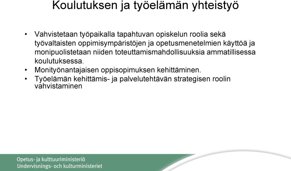 niiden toteuttamismahdollisuuksia ammatillisessa koulutuksessa.