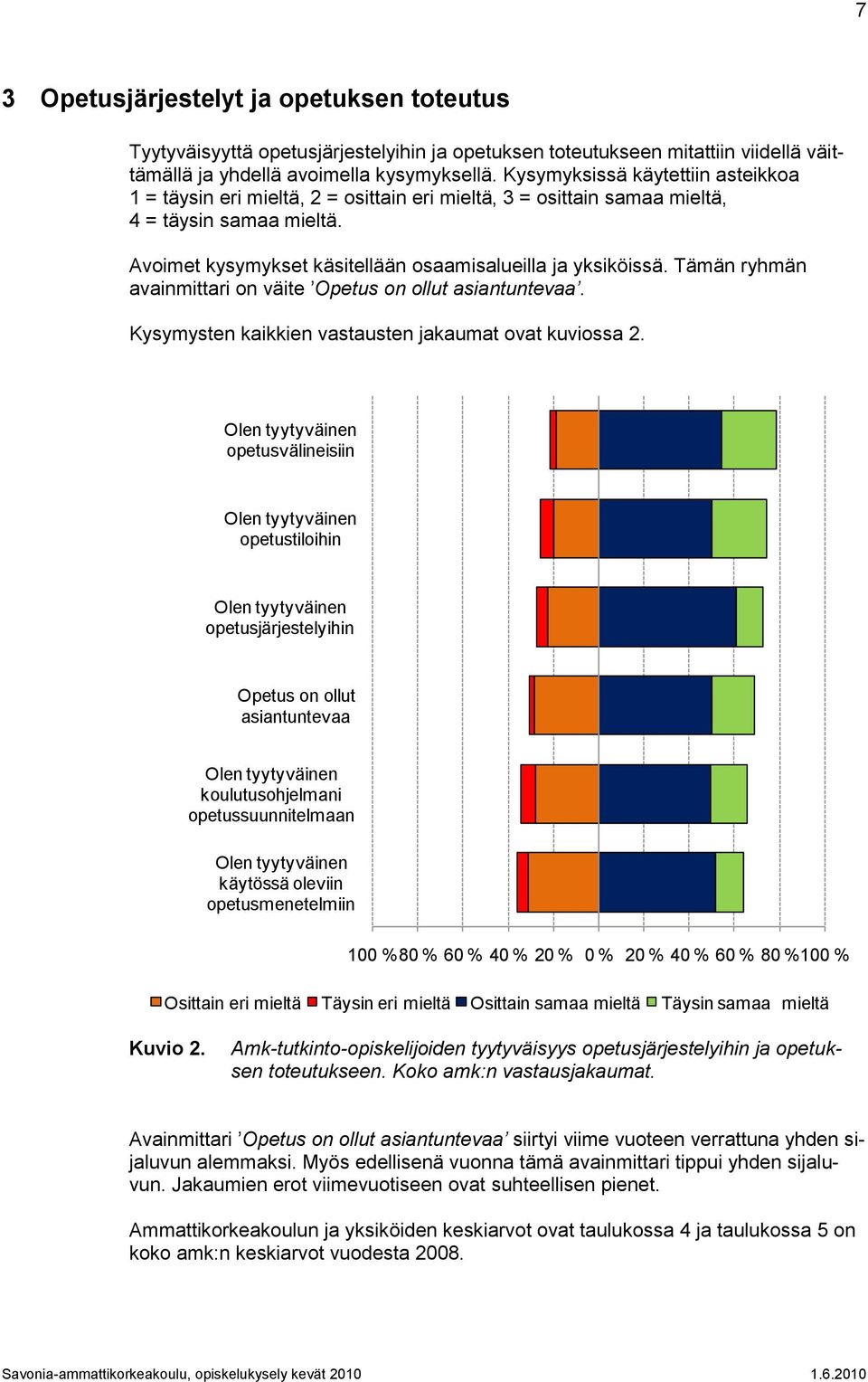 Tämän ryhmän avainmittari on väite Opetus on ollut asiantuntevaa. Kysymysten kaikkien vastausten jakaumat ovat kuviossa 2.