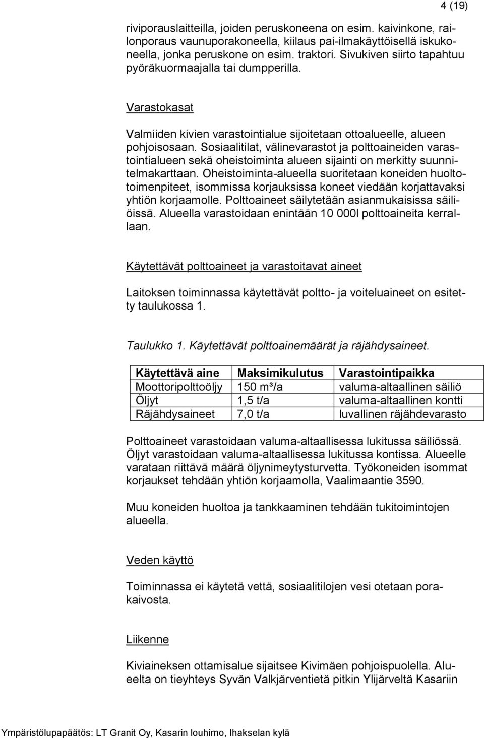 Sosiaalitilat, välinevarastot ja polttoaineiden varastointialueen sekä oheistoiminta alueen sijainti on merkitty suunnitelmakarttaan.