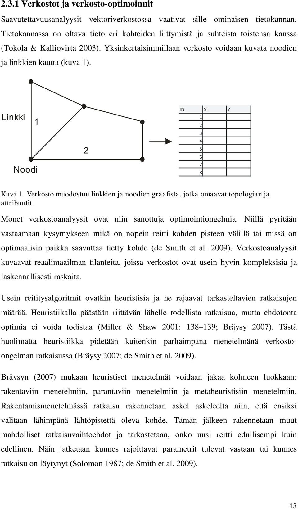 Linkki 1 Noodi 2 ID X Y 1 2 3 4 5 6 7 8 Kuva 1. Verkosto muodostuu linkkien ja noodien graafista, jotka omaavat topologian ja attribuutit.