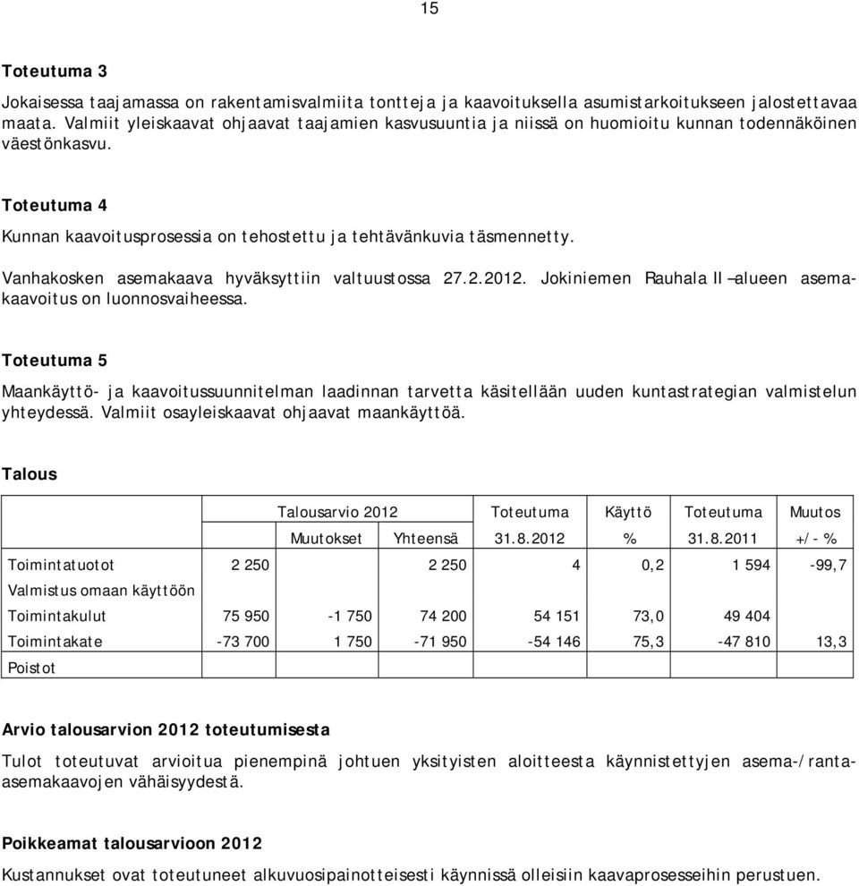 Vanhakosken asemakaava hyväksyttiin valtuustossa 27.2.2012. Jokiniemen Rauhala II alueen asemakaavoitus on luonnosvaiheessa.