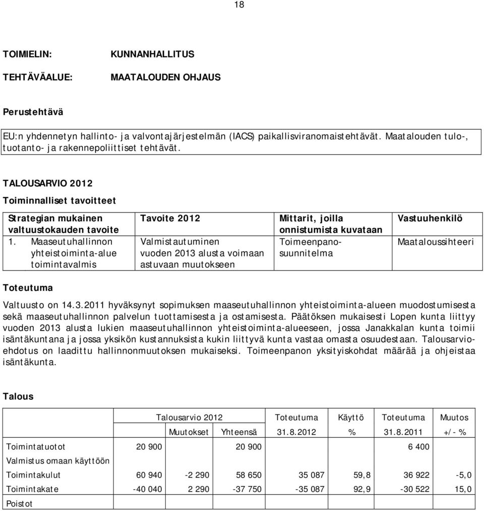 Maaseutuhallinnon yhteistoiminta-alue toimintavalmis Valmistautuminen vuoden 2013 