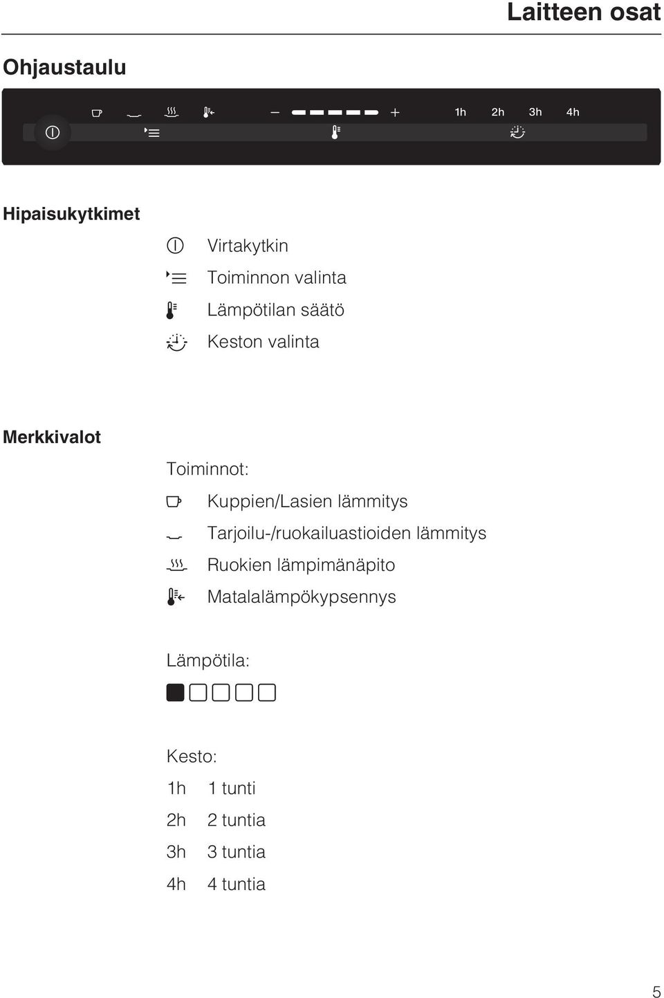 lämmitys Tarjoilu-/ruokailuastioiden lämmitys Ruokien lämpimänäpito