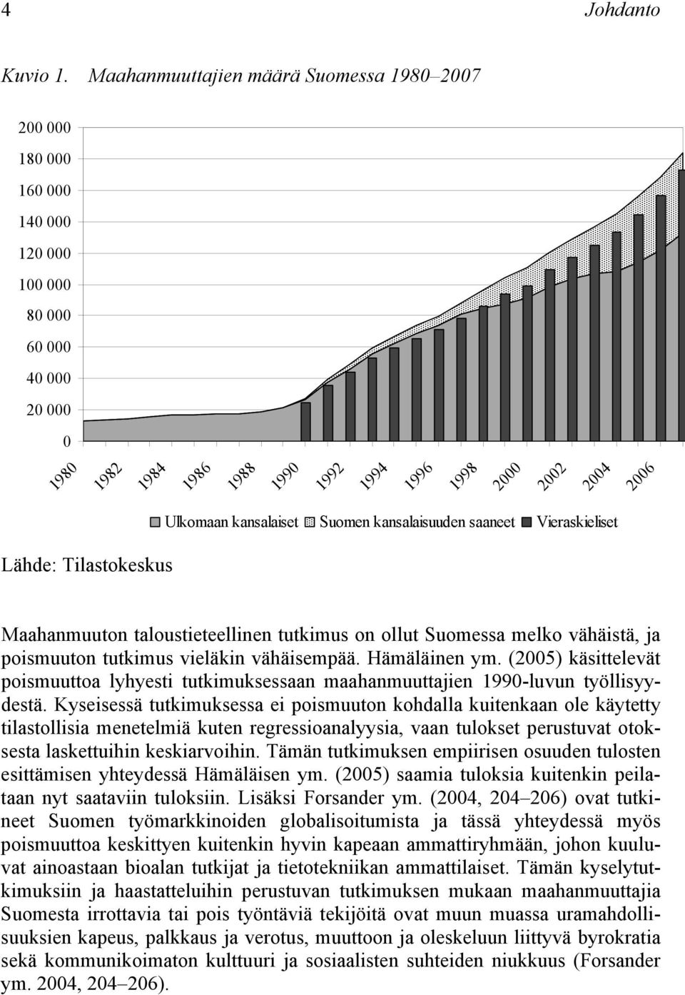 Tilastokeskus Ulkomaan kansalaiset Suomen kansalaisuuden saaneet Vieraskieliset Maahanmuuton taloustieteellinen tutkimus on ollut Suomessa melko vähäistä, ja poismuuton tutkimus vieläkin vähäisempää.