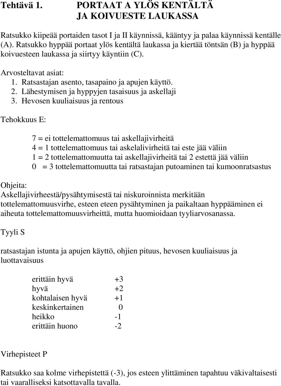 Lähestymisen ja hyppyjen tasaisuus ja askellaji 3.
