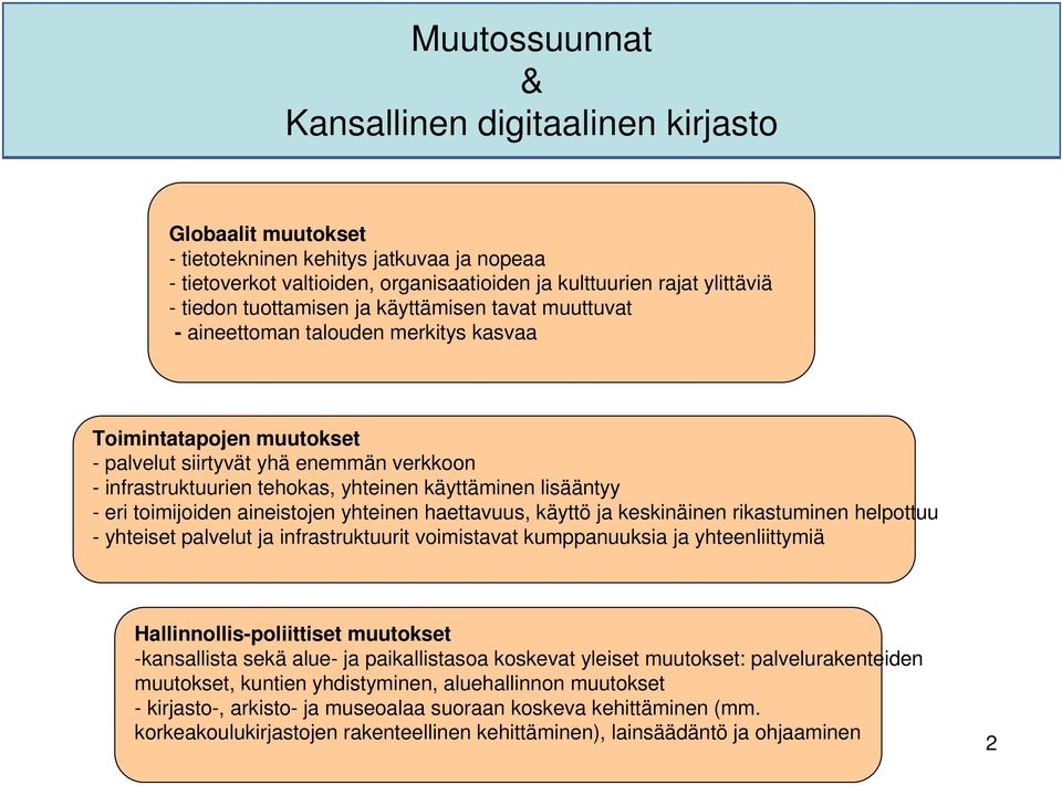 lisääntyy - eri toimijoiden aineistojen yhteinen haettavuus, käyttö ja keskinäinen rikastuminen helpottuu - yhteiset palvelut ja infrastruktuurit voimistavat kumppanuuksia ja yhteenliittymiä