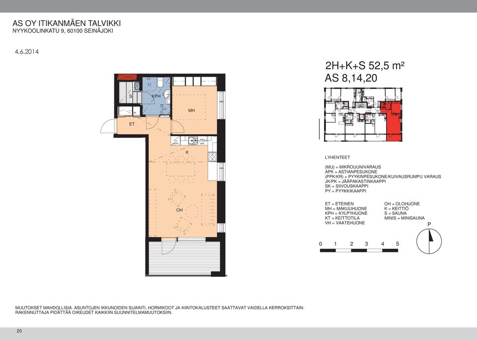 2014 2H+K+S 52,5 m² AS 8,14,20 S KPH PY SK (PPK/KR) MH ET (MU) JK/PK APK K LYHENTEET (MU) = MIKROUUNIVARAUS APK = ASTIANPESUKONE (PPK/KR) =