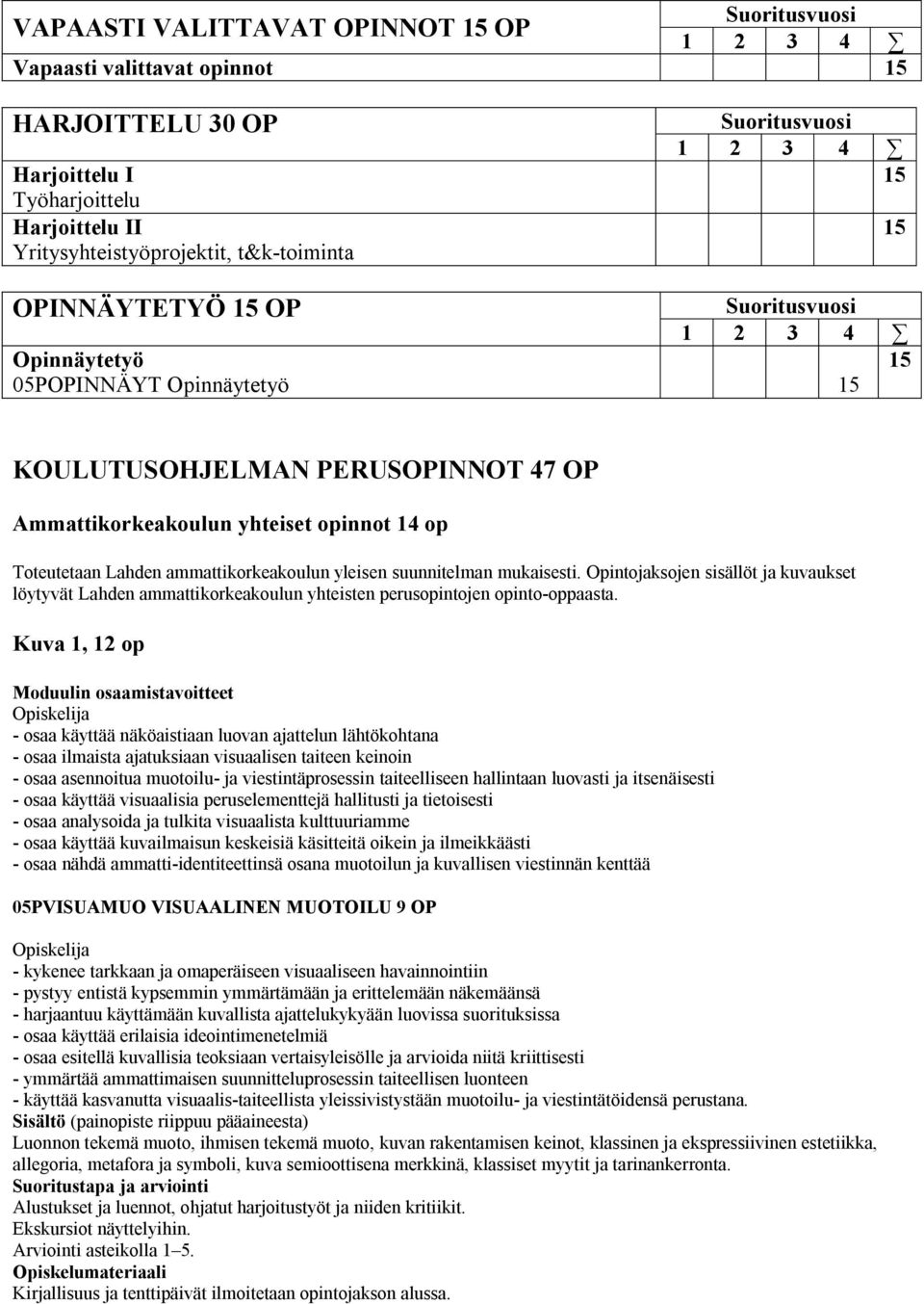 ammattikorkeakoulun yleisen suunnitelman mukaisesti. Opintojaksojen sisällöt ja kuvaukset löytyvät Lahden ammattikorkeakoulun yhteisten perusopintojen opinto-oppaasta.