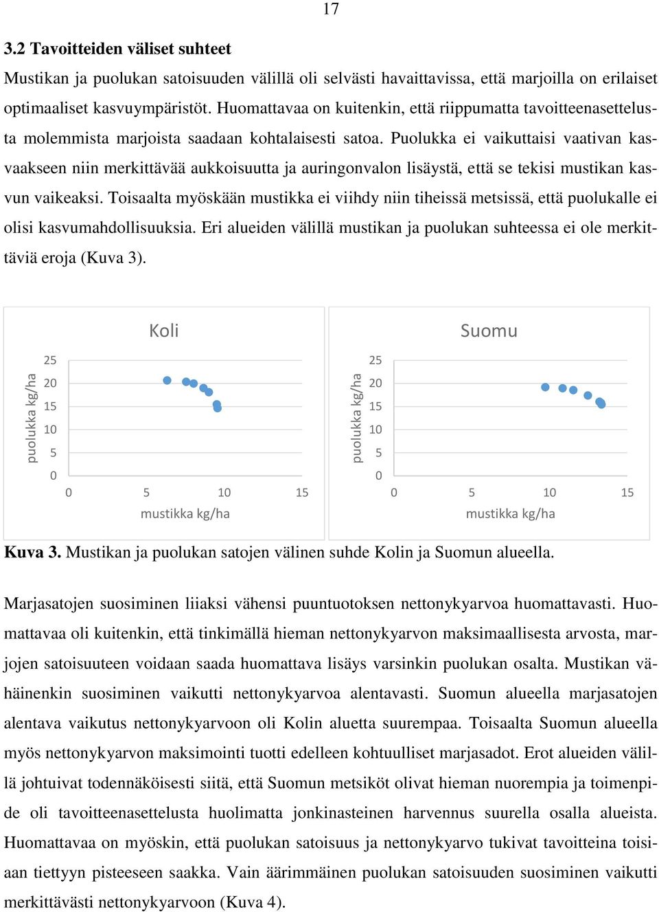 Puolukka ei vaikuttaisi vaativan kasvaakseen niin merkittävää aukkoisuutta ja auringonvalon lisäystä, että se tekisi mustikan kasvun vaikeaksi.