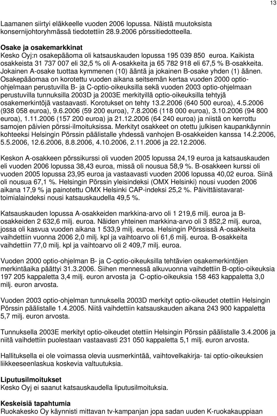 Jokainen A-osake tuottaa kymmenen (10) ääntä ja jokainen B-osake yhden (1) äänen.