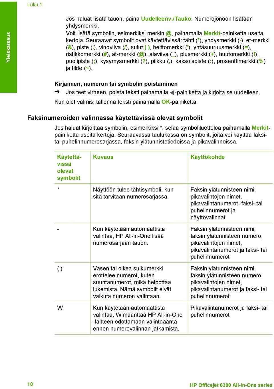 ), vinoviiva (/), sulut ( ), heittomerkki ('), yhtäsuuruusmerkki (=), ristikkomerkki (#), ät-merkki (@), alaviiva (_), plusmerkki (+), huutomerkki (!), puolipiste (;), kysymysmerkki (?