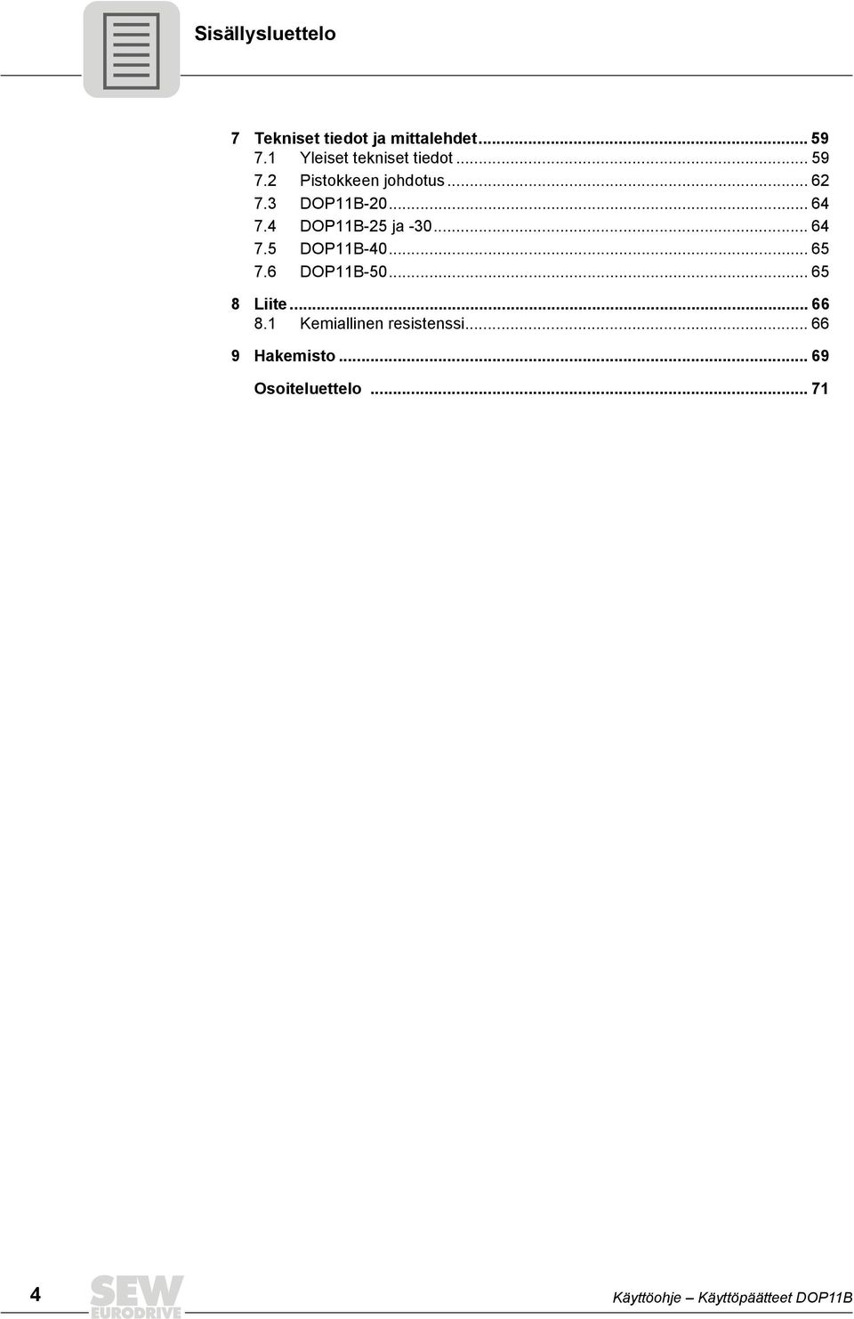 4 DOP11B-25 ja -30... 64 7.5 DOP11B-40... 65 7.6 DOP11B-50... 65 8 Liite... 66 8.