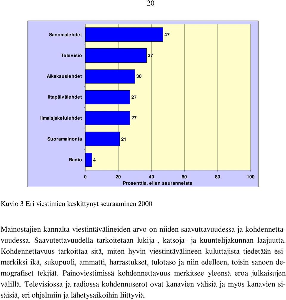 Kohdennettavuus tarkoittaa sitä, miten hyvin viestintävälineen kuluttajista tiedetään esimerkiksi ikä, sukupuoli, ammatti, harrastukset, tulotaso ja niin edelleen, toisin sanoen demografiset tekijät.