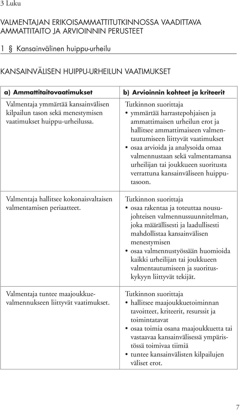 Valmentaja tuntee maajoukkuevalmennukseen liittyvät vaatimukset.