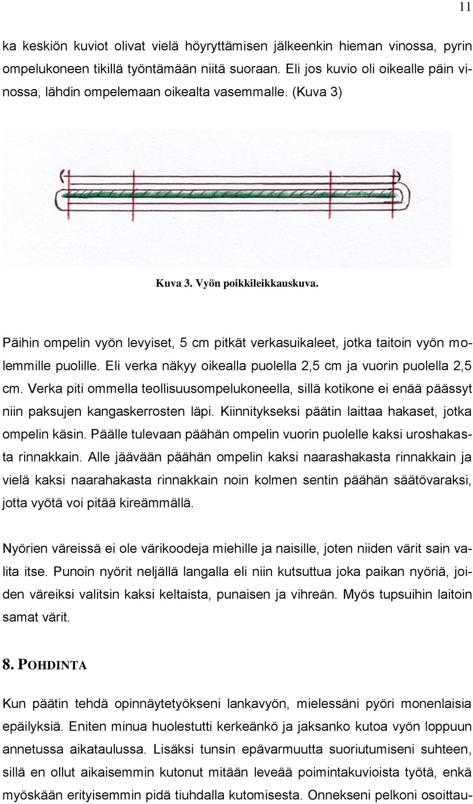 Päihin ompelin vyön levyiset, 5 cm pitkät verkasuikaleet, jotka taitoin vyön molemmille puolille. Eli verka näkyy oikealla puolella 2,5 cm ja vuorin puolella 2,5 cm.