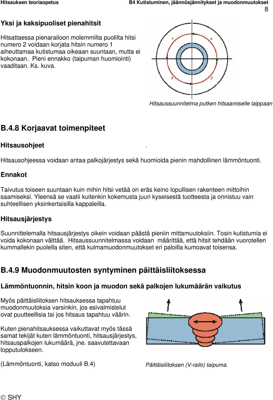 Hitsausohjeessa voidaan antaa palkojärjestys sekä huomioida pienin mahdollinen lämmöntuonti.