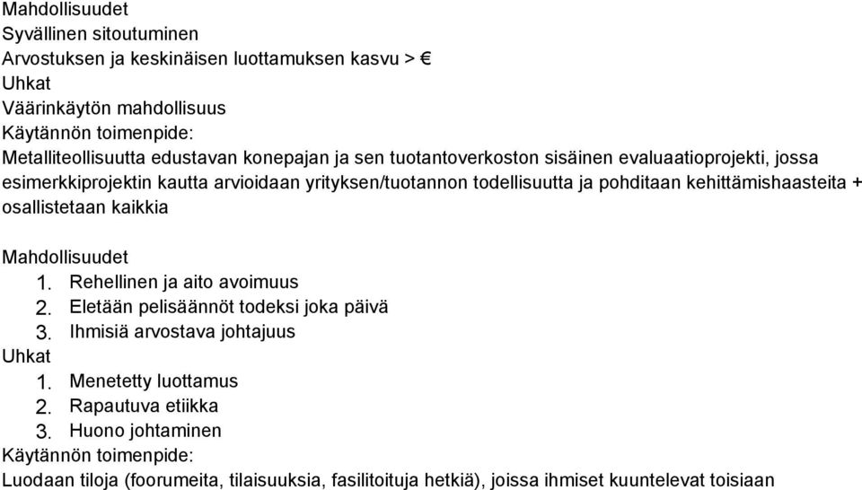 kehittämishaasteita + osallistetaan kaikkia 1. Rehellinen ja aito avoimuus 2. Eletään pelisäännöt todeksi joka päivä 3.