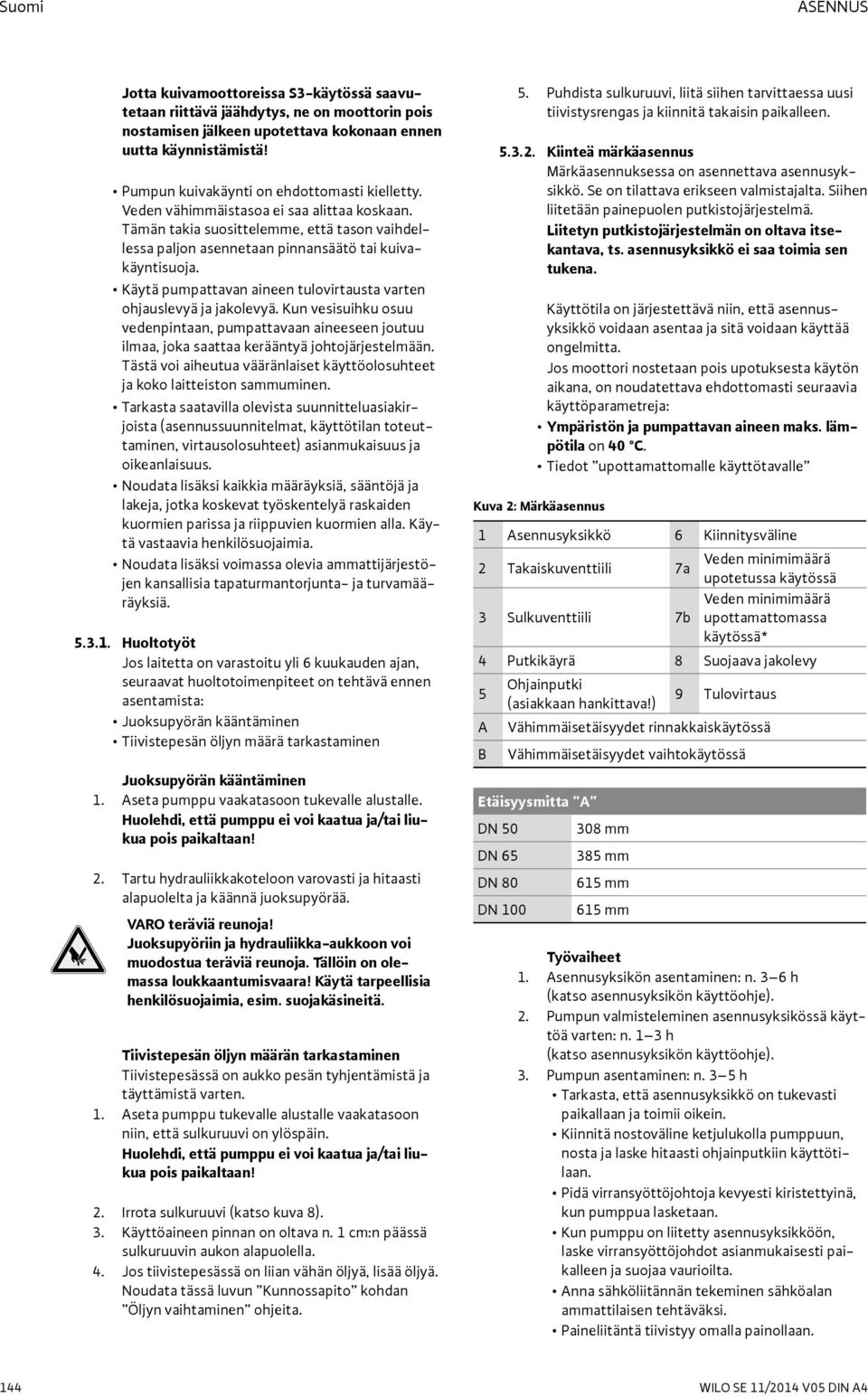 Käytä pumpattavan aineen tulovirtausta varten ohjauslevyä ja jakolevyä. Kun vesisuihku osuu vedenpintaan, pumpattavaan aineeseen joutuu ilmaa, joka saattaa kerääntyä johtojärjestelmään.