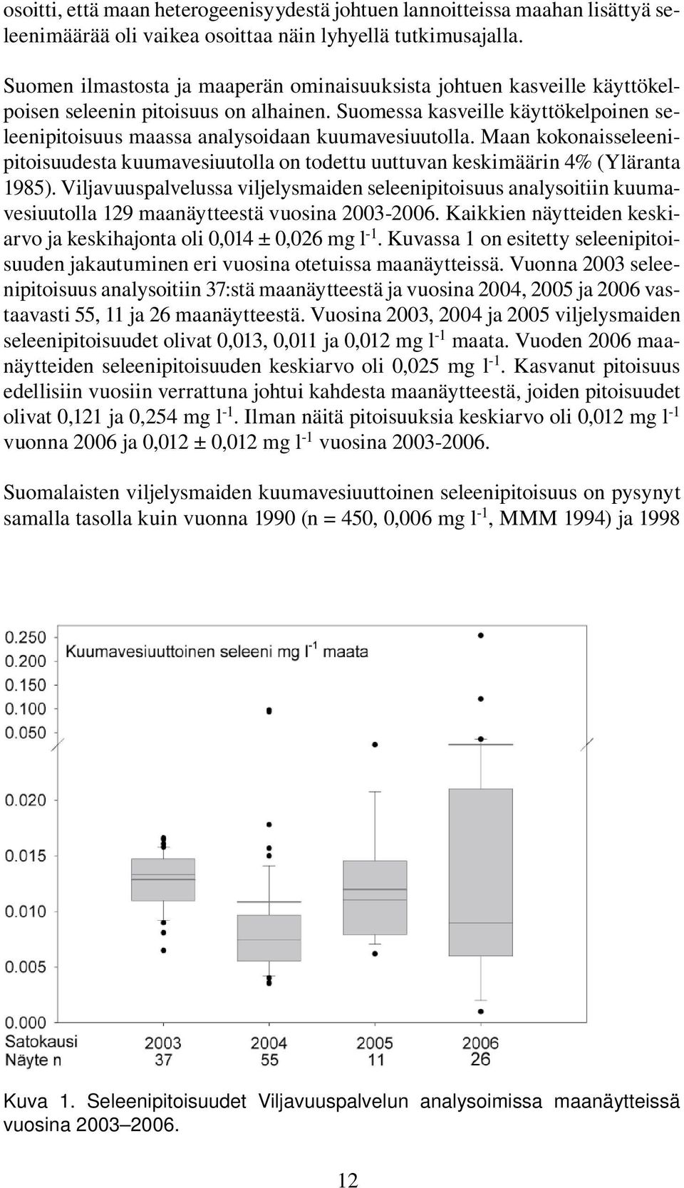 Suomessa kasveille käyttökelpoinen seleenipitoisuus maassa analysoidaan kuumavesiuutolla. Maan kokonaisseleenipitoisuudesta kuumavesiuutolla on todettu uuttuvan keskimäärin 4% (Yläranta 1985).