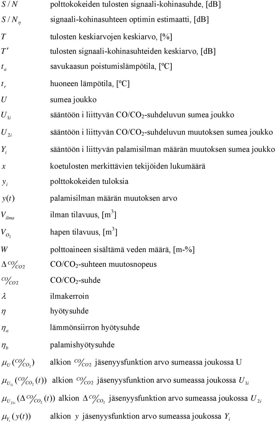 -suhdeluvun muutoksen sumea joukko sääntöön i liittyvän palamisilman määrän muutoksen sumea joukko koetulosten merkittävien tekijöiden lukumäärä polttokokeiden tuloksia y (t) palamisilman määrän