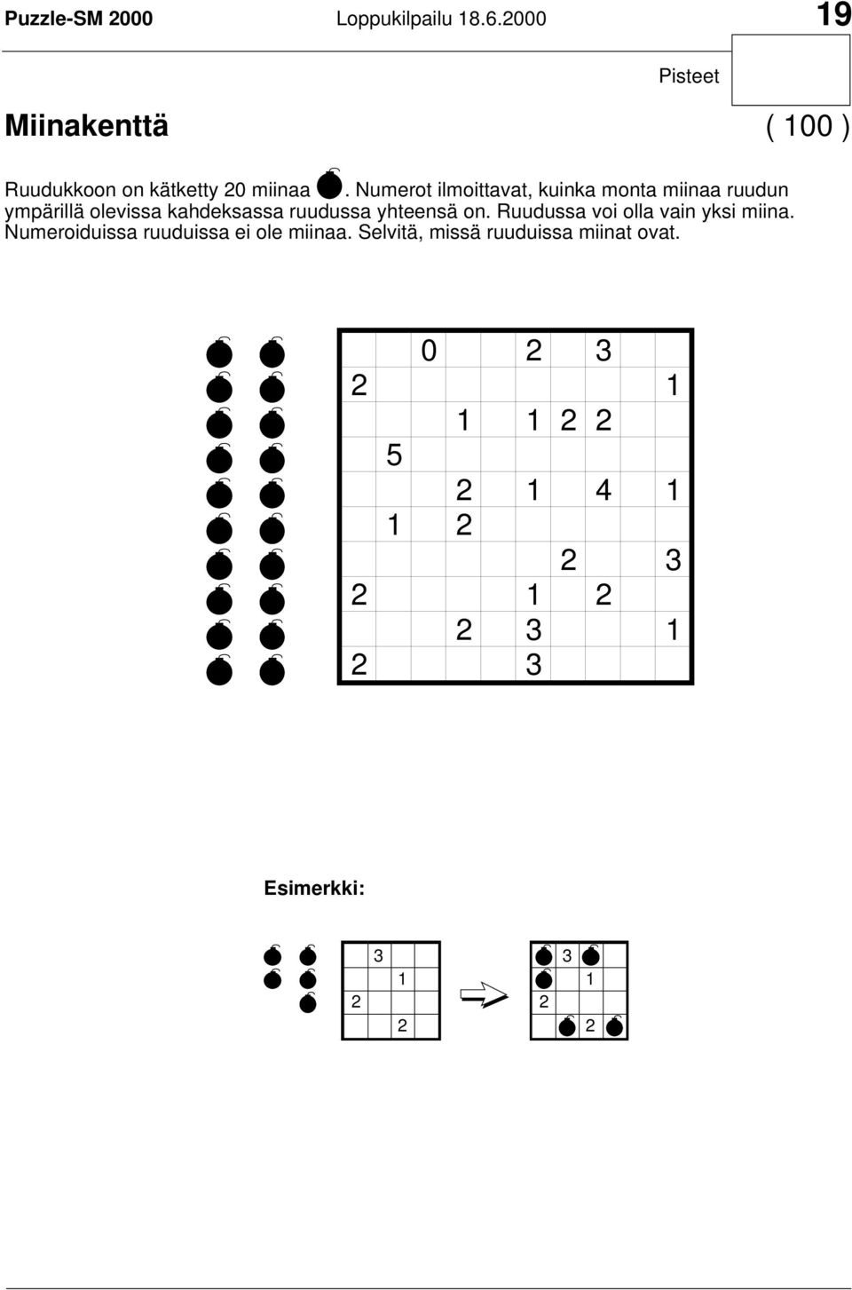 Numerot ilmoittavat, kuinka monta miinaa ruudun ympärillä olevissa