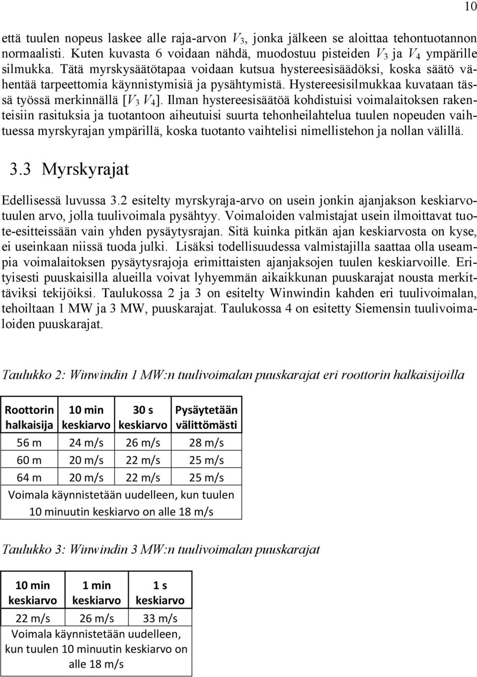 Ilman hystereesisäätöä kohdistuisi voimalaitoksen rakenteisiin rasituksia ja tuotantoon aiheutuisi suurta tehonheilahtelua tuulen nopeuden vaihtuessa myrskyrajan ympärillä, koska tuotanto vaihtelisi