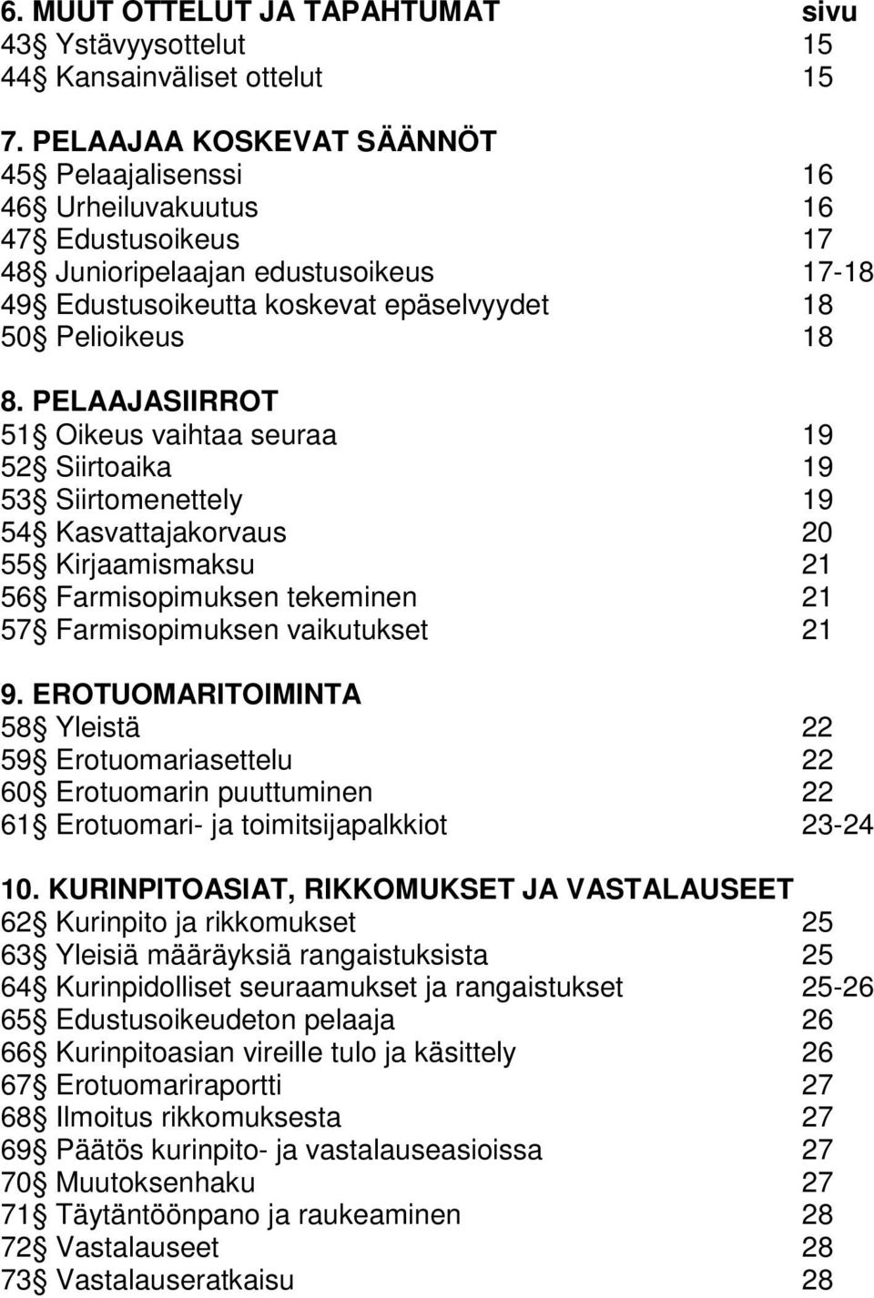 PELAAJASIIRROT 51 Oikeus vaihtaa seuraa 19 52 Siirtoaika 19 53 Siirtomenettely 19 54 Kasvattajakorvaus 20 55 Kirjaamismaksu 21 56 Farmisopimuksen tekeminen 21 57 Farmisopimuksen vaikutukset 21 9.