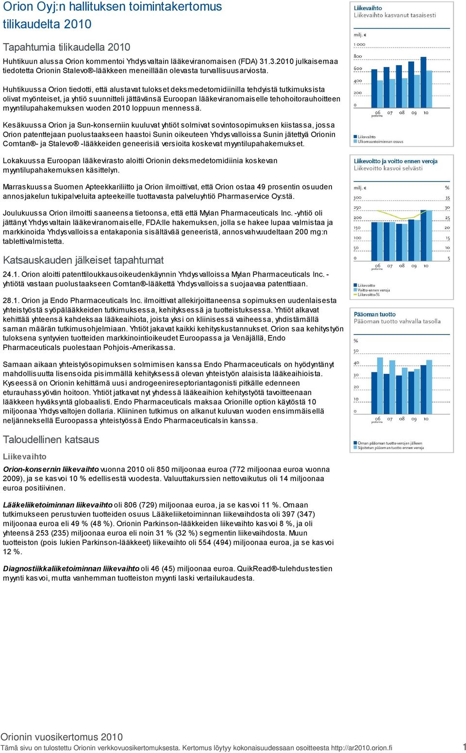 Huhtikuussa Orion tiedotti, että alustavat tulokset deksmedetomidiinilla tehdyistä tutkimuksista olivat myönteiset, ja yhtiö suunnitteli jättävänsä Euroopan lääkeviranomaiselle tehohoitorauhoitteen