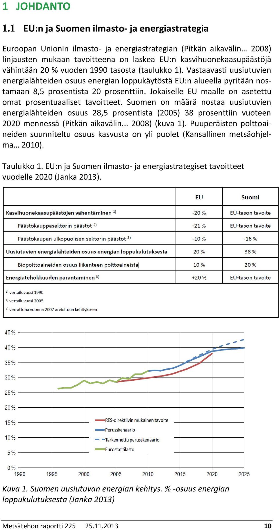 % vuoden 1990 tasosta (taulukko 1). Vastaavasti uusiutuvien energialähteiden osuus energian loppukäytöstä EU:n alueella pyritään nostamaan 8,5 prosentista 20 prosenttiin.