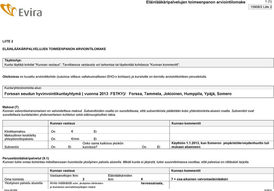 Otsikoissa on kuvattu arviointikohde (suluissa viittaus valtakunnalliseen EHO:n kohtaan) ja kursiivilla on kerrottu arviointikohteen perusteluita.