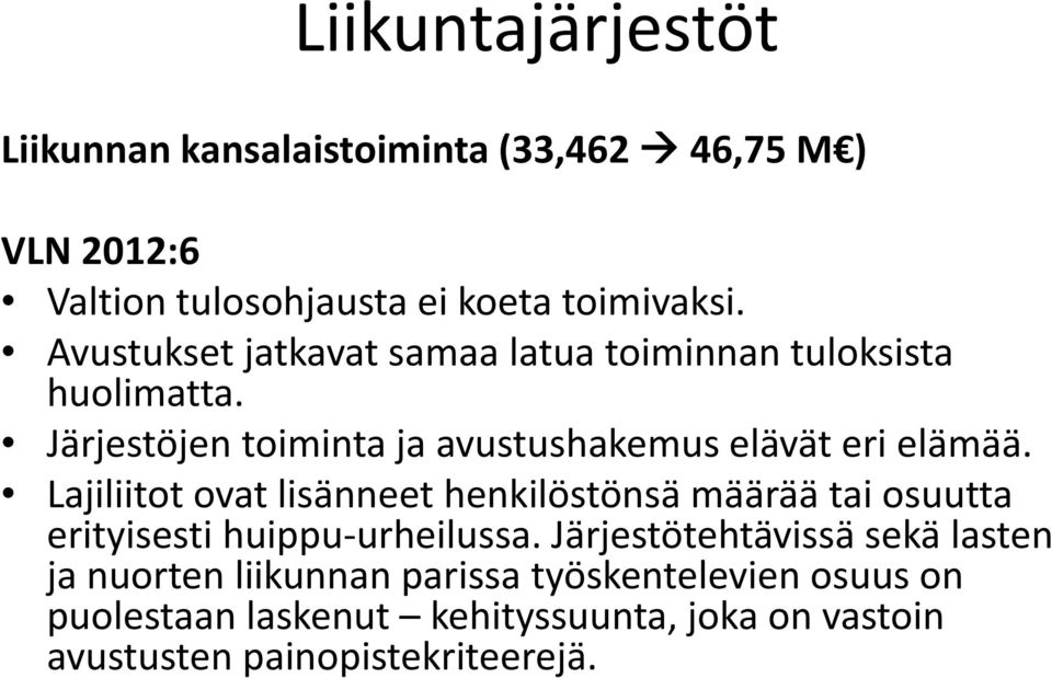 Lajiliitot ovat lisänneet henkilöstönsä määrää tai osuutta erityisesti huippu urheilussa.