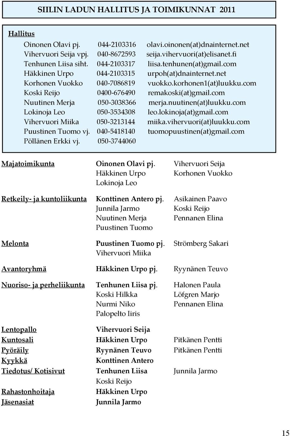 com Nuutinen Merja 050-3038366 merja.nuutinen(at)luukku.com Lokinoja Leo 050-3534308 leo.lokinoja(at)gmail.com Vihervuori Miika 050-3213144 miika.vihervuori(at)luukku.com Puustinen Tuomo vj.