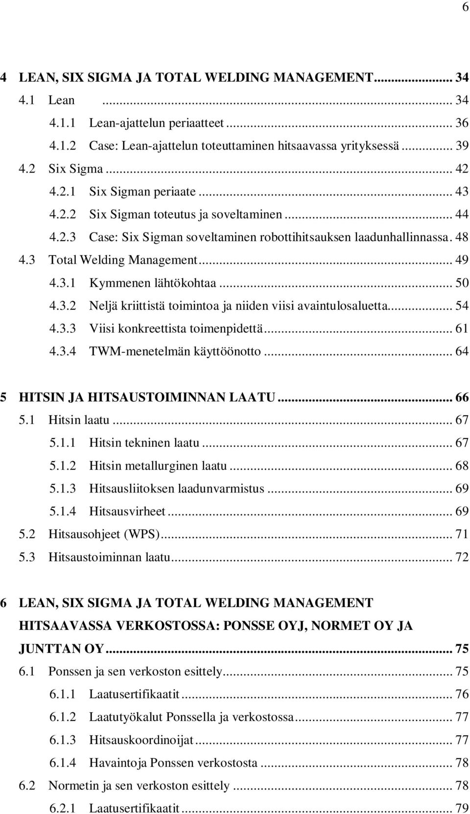 .. 50 4.3.2 Neljä kriittistä toimintoa ja niiden viisi avaintulosaluetta... 54 4.3.3 Viisi konkreettista toimenpidettä... 61 4.3.4 TWM-menetelmän käyttöönotto... 64 5 HITSIN JA HITSAUSTOIMINNAN LAATU.