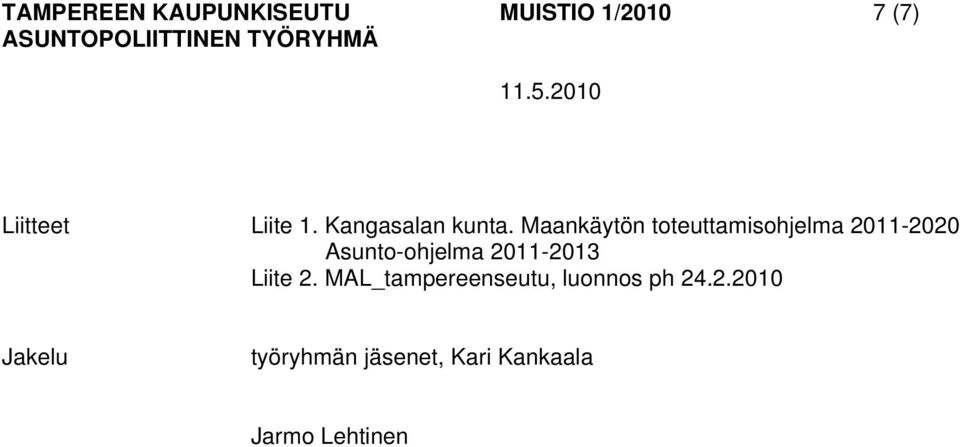 Maankäytön toteuttamisohjelma 2011-2020 Asunto-ohjelma